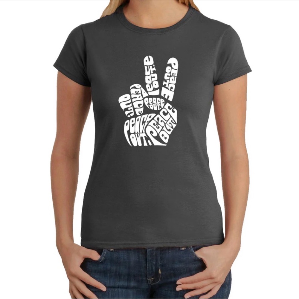 LA Pop Art Women's Gray Graphic Tee - Peace Sign